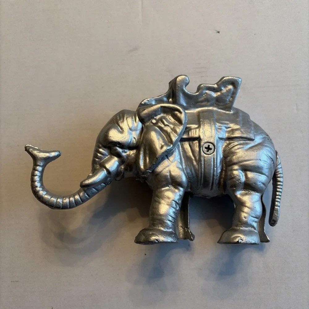 Vintage Silver Cast Iron Elephant Cigarette Dispenser Mechanical Tail Lever Toy